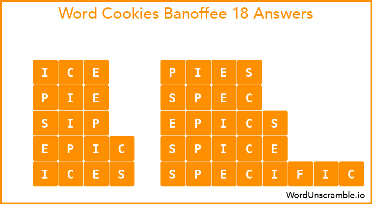 Word Cookies Banoffee 18 Answers