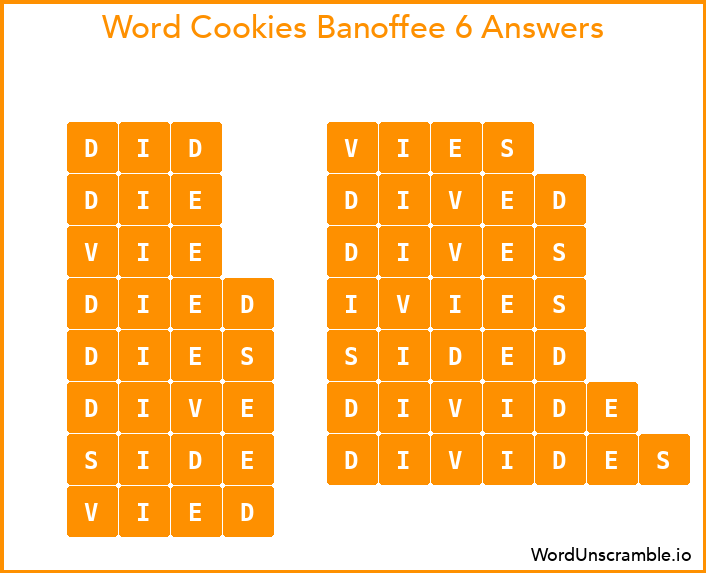 Word Cookies Banoffee 6 Answers