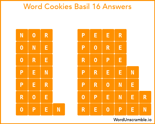 Word Cookies Basil 16 Answers