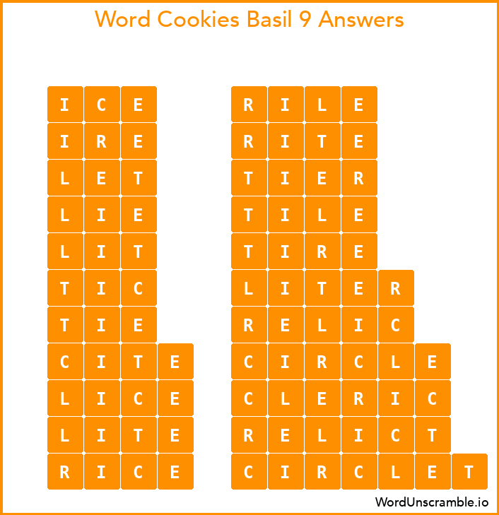 Word Cookies Basil 9 Answers