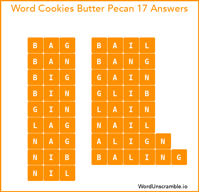Word Cookies Butter Pecan 17 Answers