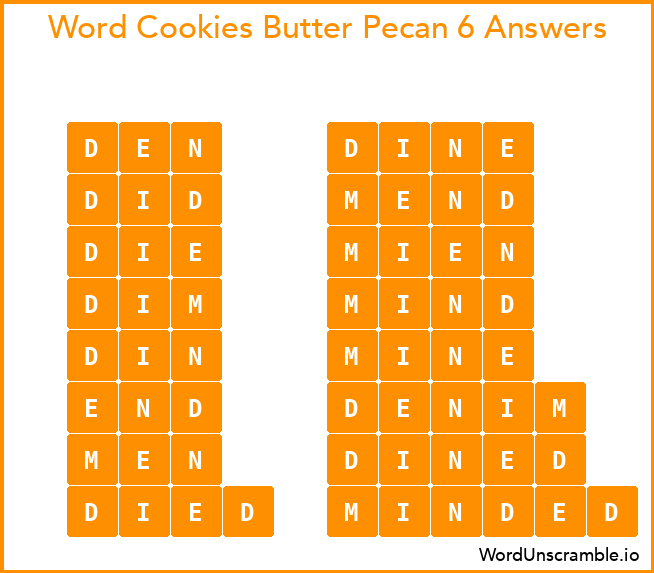 Word Cookies Butter Pecan 6 Answers