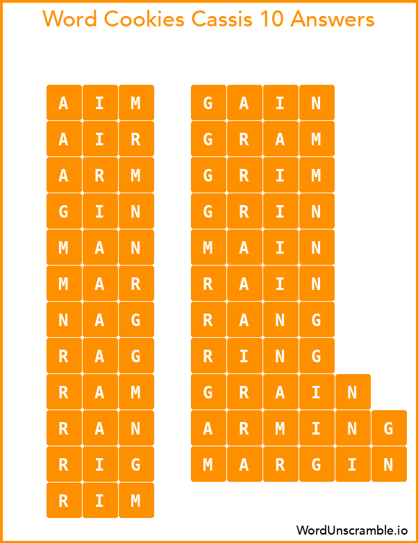 Word Cookies Cassis 10 Answers