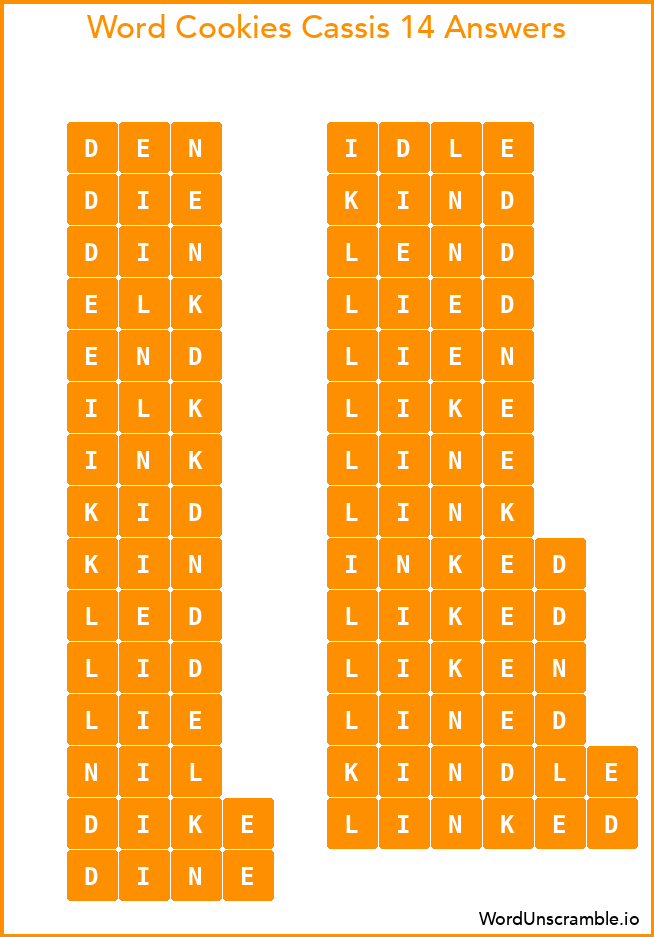 Word Cookies Cassis 14 Answers