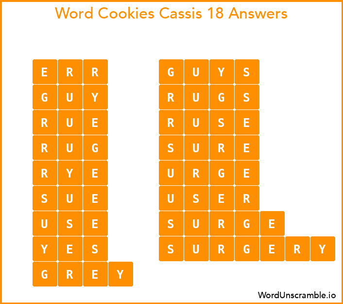 Word Cookies Cassis 18 Answers