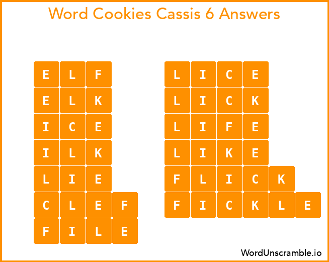 Word Cookies Cassis 6 Answers