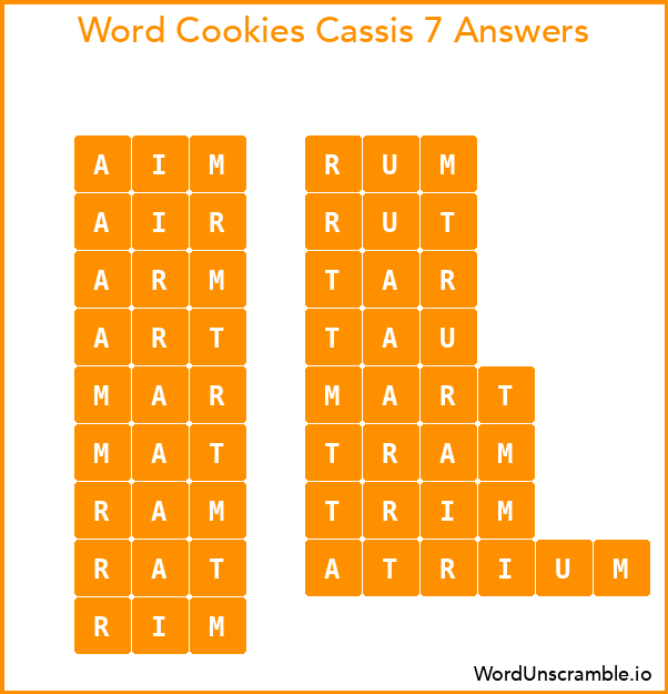Word Cookies Cassis 7 Answers