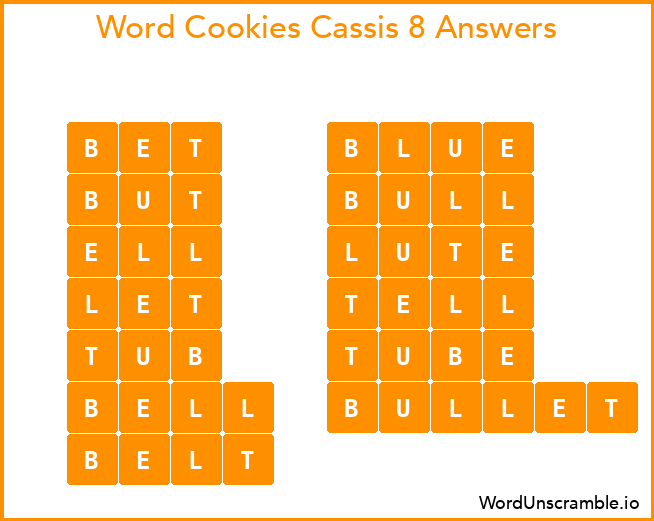 Word Cookies Cassis 8 Answers
