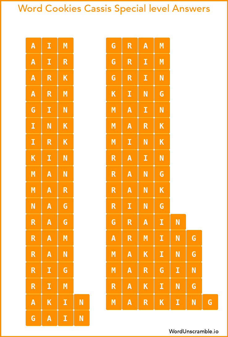 Word Cookies Cassis Special level Answers