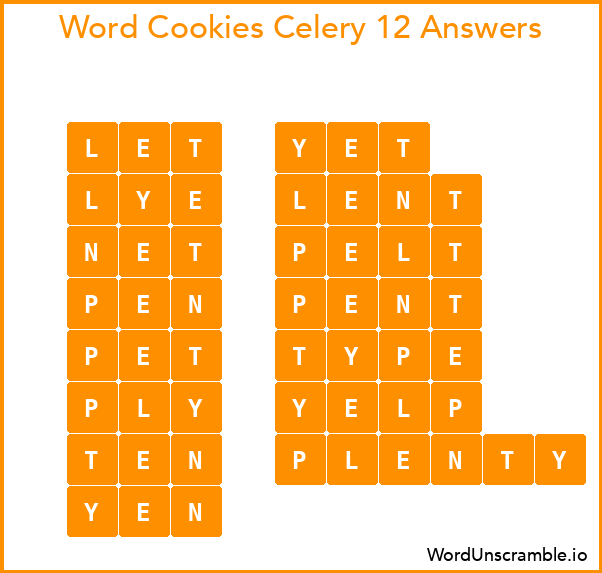 Word Cookies Celery 12 Answers