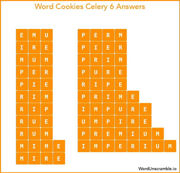 Word Cookies Celery 6 Answers
