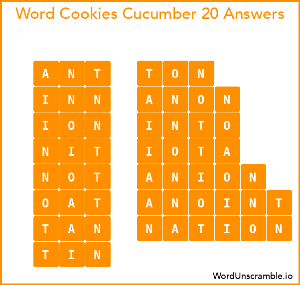 Word Cookies Cucumber 20 Answers