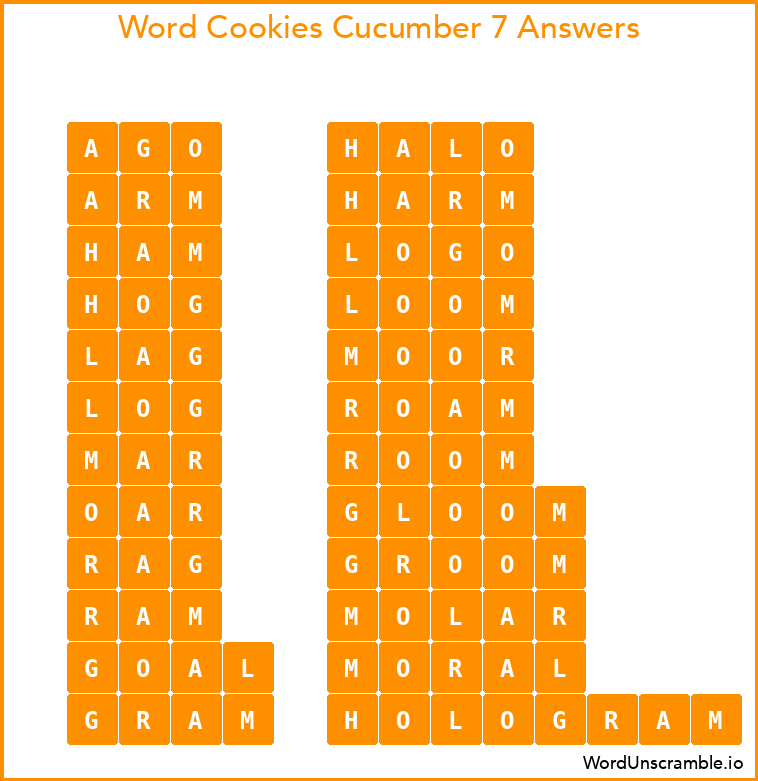 Word Cookies Cucumber 7 Answers