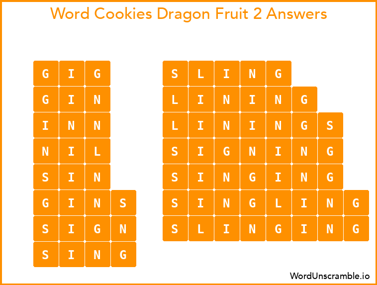 Word Cookies Dragon Fruit 2 Answers