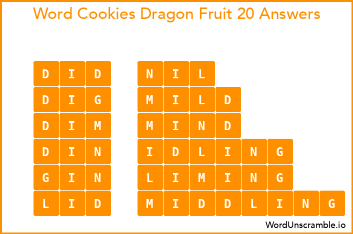 Word Cookies Dragon Fruit 20 Answers