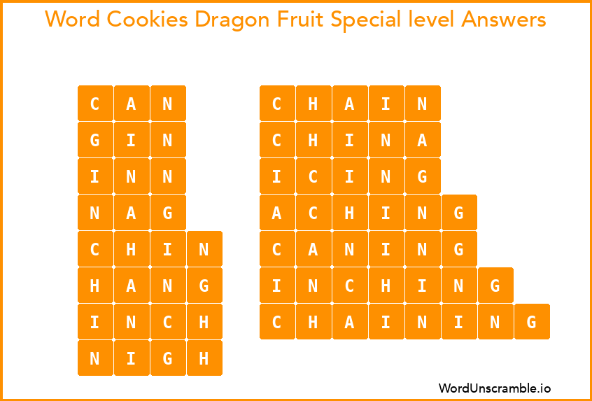 Word Cookies Dragon Fruit Special level Answers