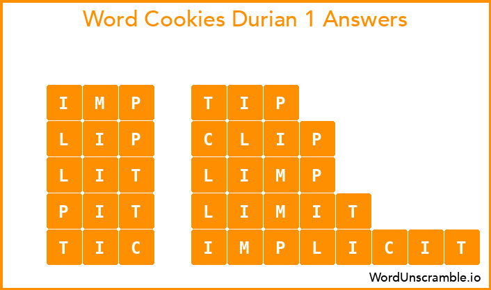Word Cookies Durian 1 Answers