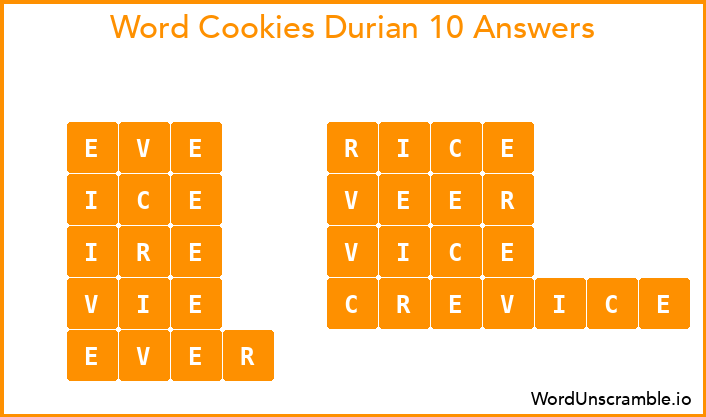 Word Cookies Durian 10 Answers