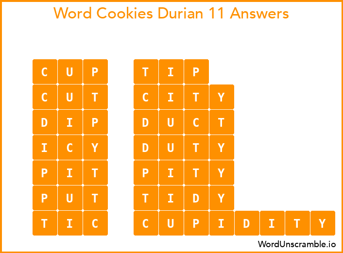 Word Cookies Durian 11 Answers