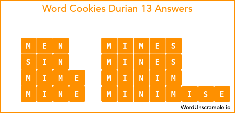 Word Cookies Durian 13 Answers