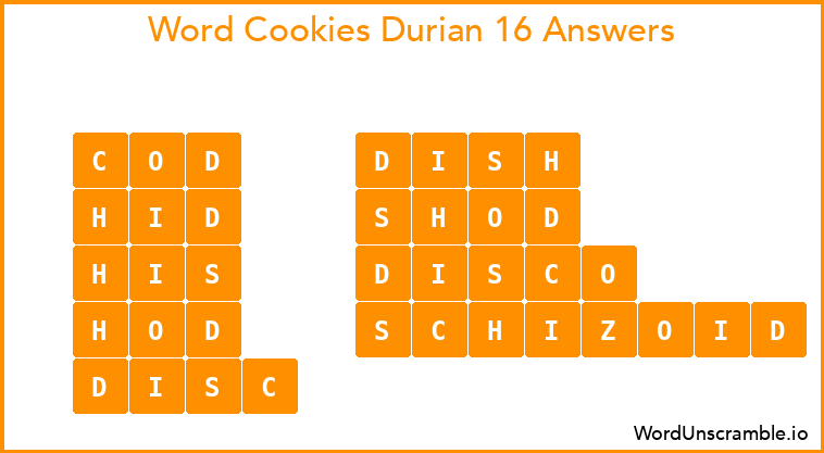 Word Cookies Durian 16 Answers