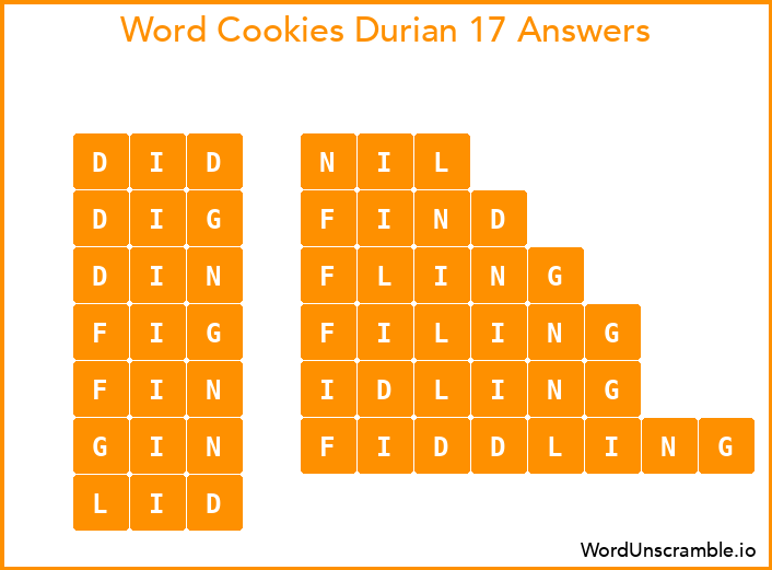 Word Cookies Durian 17 Answers
