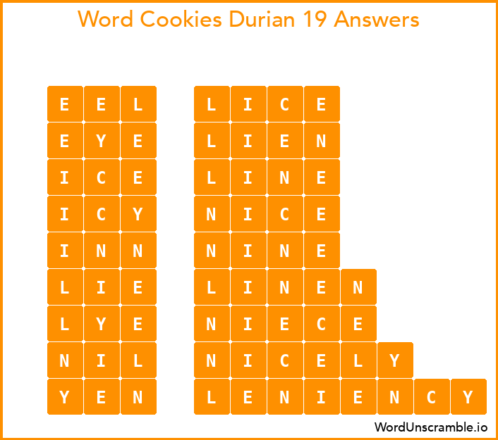 Word Cookies Durian 19 Answers