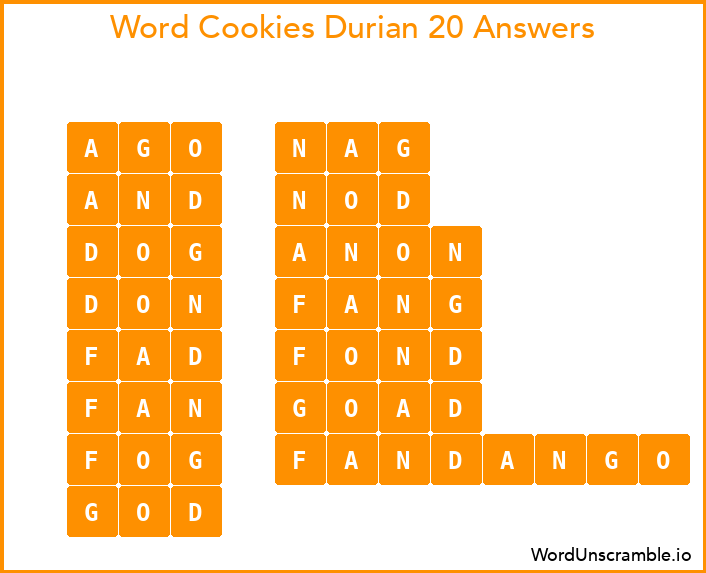 Word Cookies Durian 20 Answers