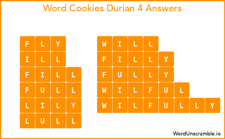 Word Cookies Durian 4 Answers