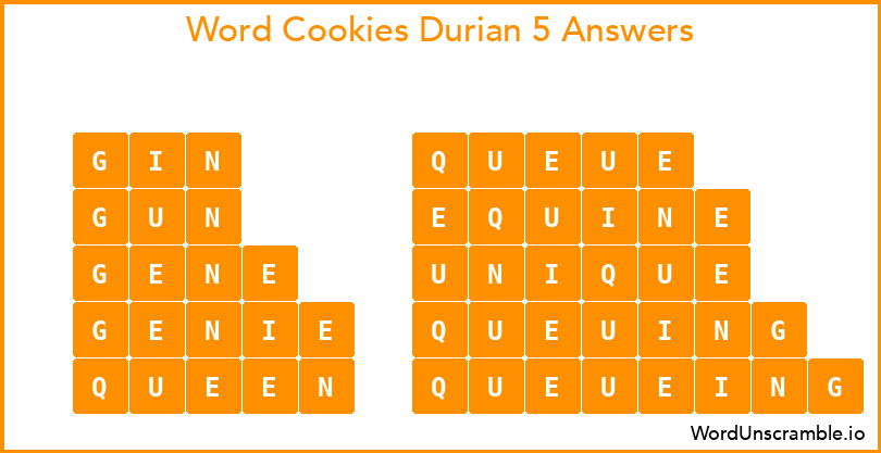 Word Cookies Durian 5 Answers
