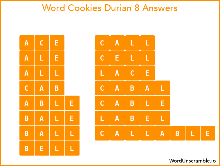 Word Cookies Durian 8 Answers