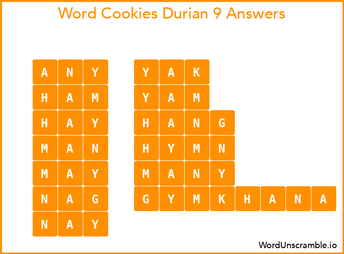 Word Cookies Durian 9 Answers