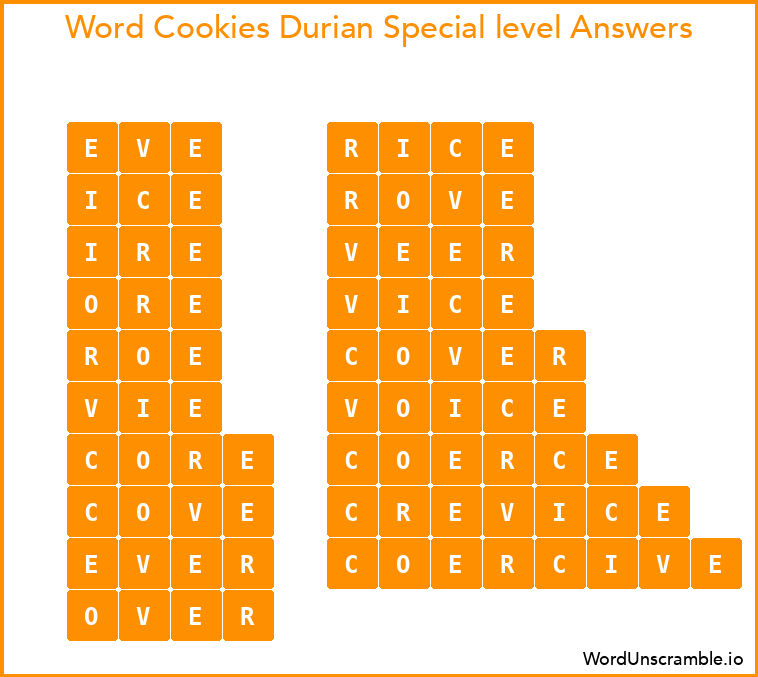 Word Cookies Durian Special level Answers