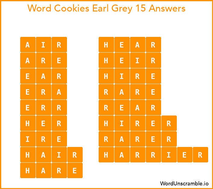 Word Cookies Earl Grey 15 Answers