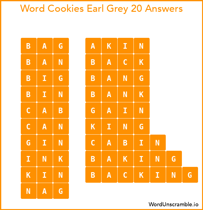 Word Cookies Earl Grey 20 Answers