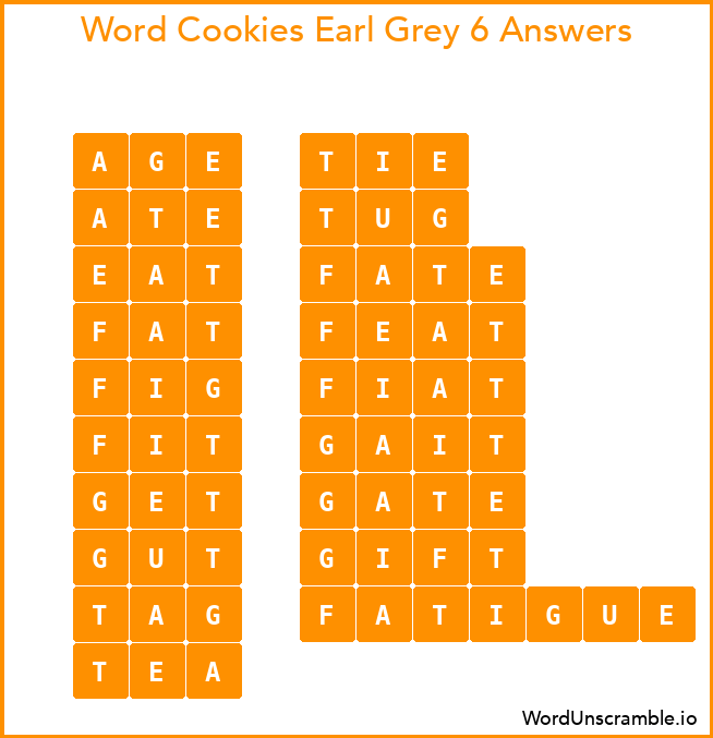 Word Cookies Earl Grey 6 Answers
