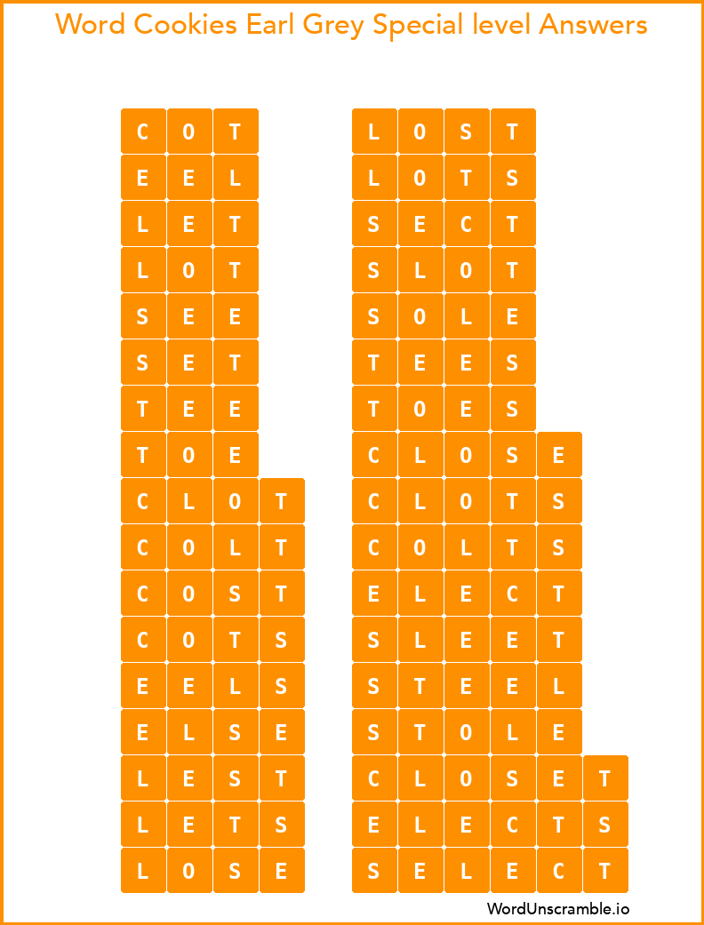 Word Cookies Earl Grey Special level Answers