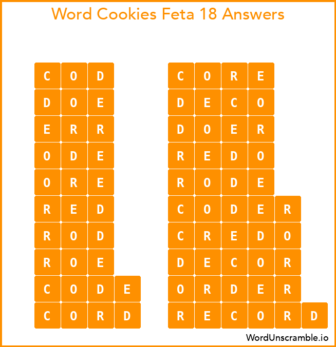 Word Cookies Feta 18 Answers