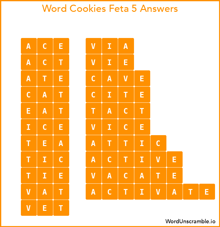 Word Cookies Feta 5 Answers