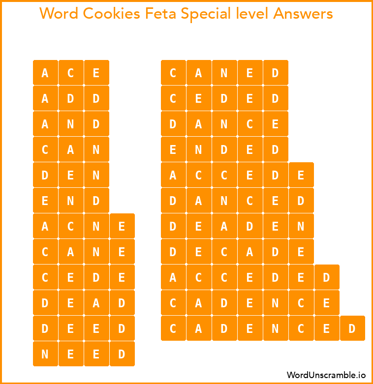 Word Cookies Feta Special level Answers