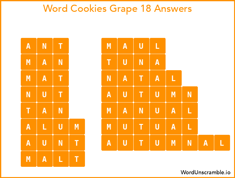 Word Cookies Grape 18 Answers