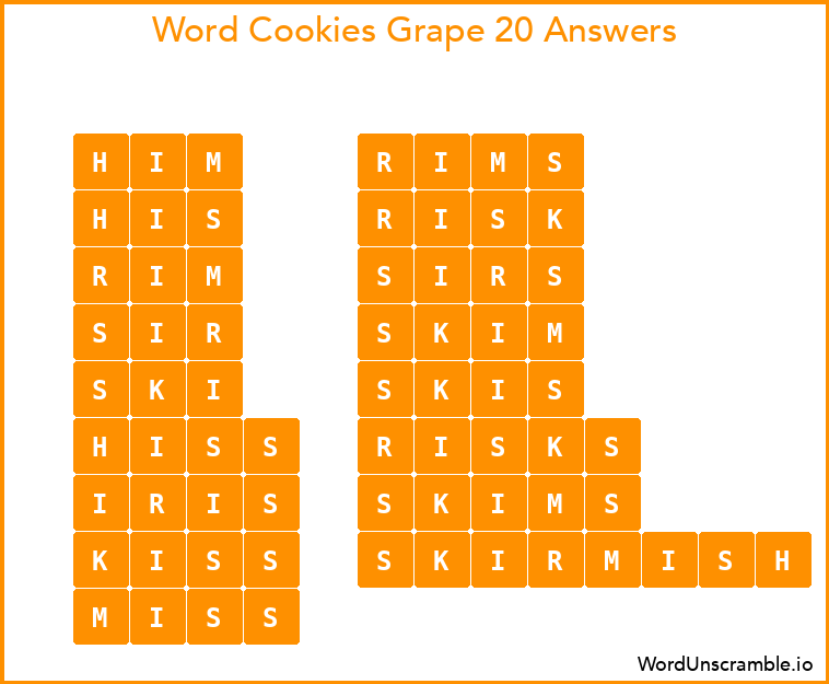 Word Cookies Grape 20 Answers
