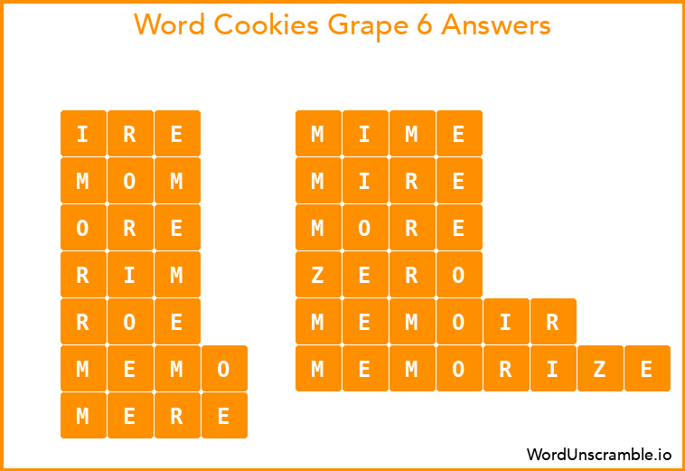 Word Cookies Grape 6 Answers