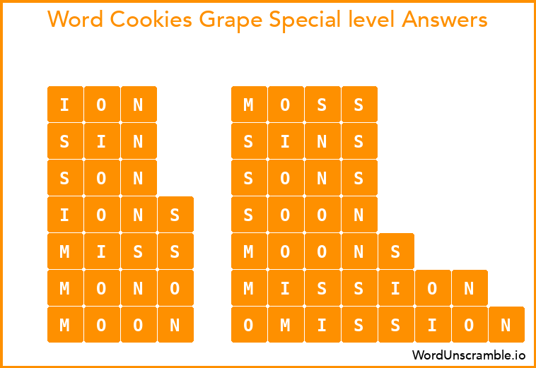 Word Cookies Grape Special level Answers
