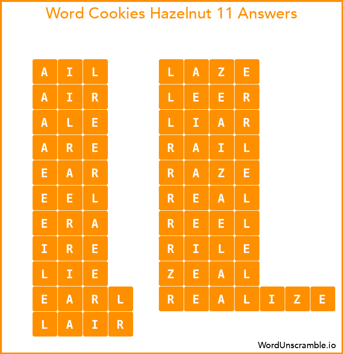 Word Cookies Hazelnut 11 Answers