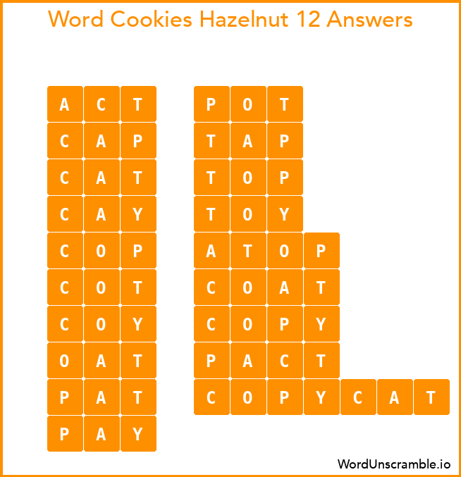 Word Cookies Hazelnut 12 Answers