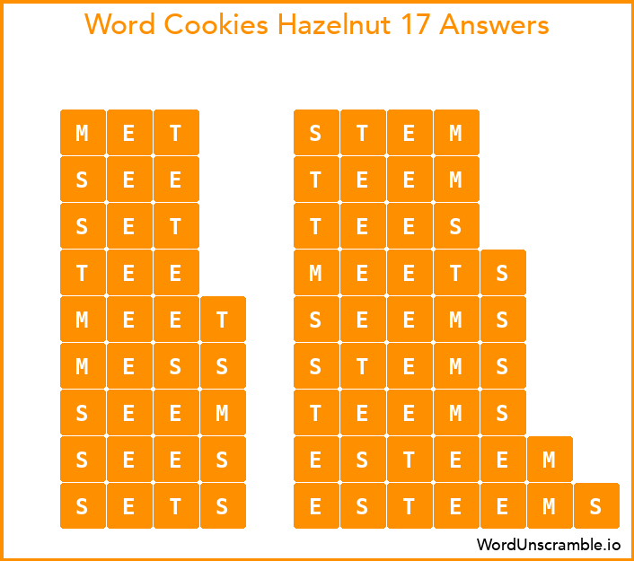 Word Cookies Hazelnut 17 Answers