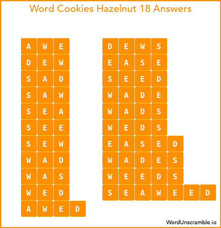 Word Cookies Hazelnut 18 Answers