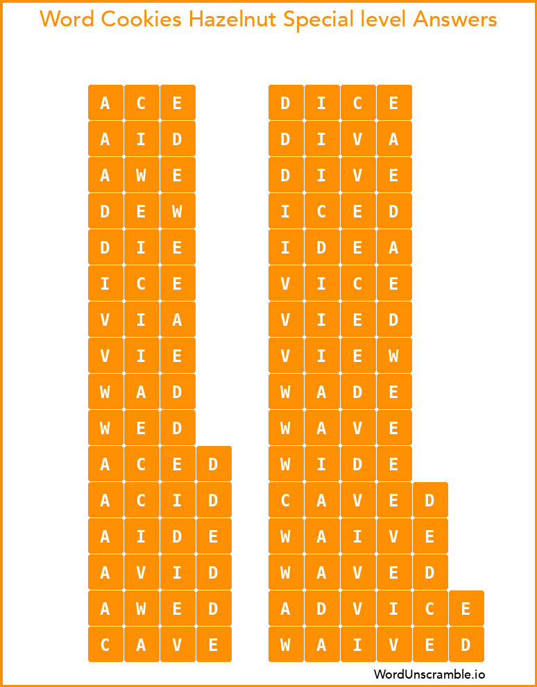 Word Cookies Hazelnut Special level Answers