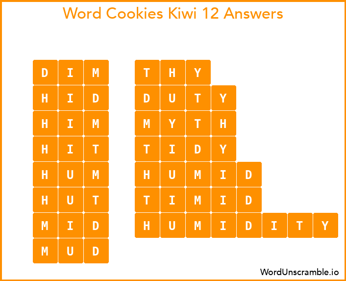 Word Cookies Kiwi 12 Answers